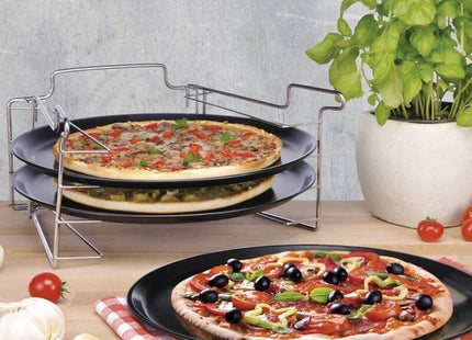 Pizza bakset met rek en 3 bakplaten van 31 cm, zwart - foto 4