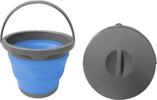 ProPlus - Emmer met Deksel – Opvouwbaar – 5 Liter – Rubber – Grijs/Blauw - MBDeals.nl