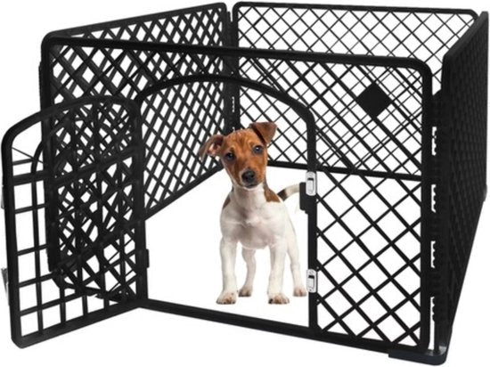 Puppyren wit 90 x 90 x 60 cm met poortje van kunststof - MBDeals.nl