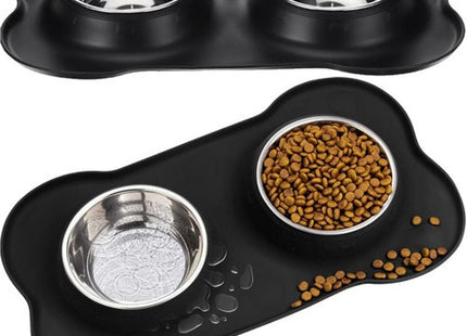 Purlov - Dubbele Voerbak - Antislip Siliconen Basis - Twee Kommen van 450ml - Vaatwasserbestendig - MBDeals.nl