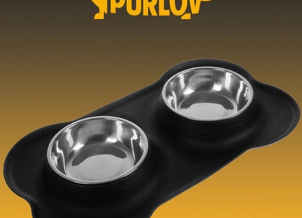 Purlov - Dubbele Voerbak - Antislip Siliconen Basis - Twee Kommen van 450ml - Vaatwasserbestendig - MBDeals.nl