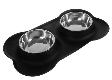 Purlov - Dubbele Voerbak - Antislip Siliconen Basis - Twee Kommen van 450ml - Vaatwasserbestendig - MBDeals.nl