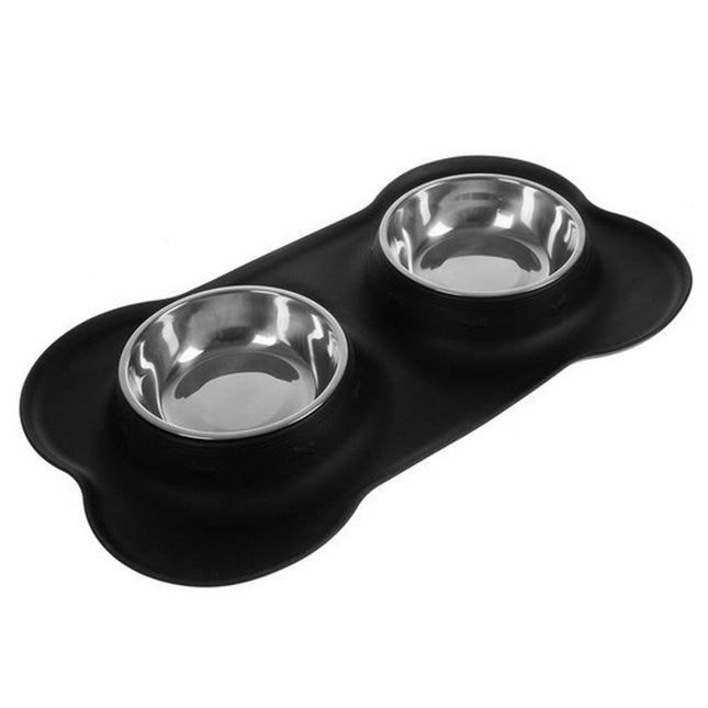 Purlov - Dubbele Voerbak - Antislip Siliconen Basis - Twee Kommen van 450ml - Vaatwasserbestendig - MBDeals.nl
