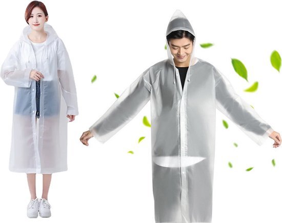 Regenjas met capuchon, lang model, unisex one size, wit - MBDeals.nl