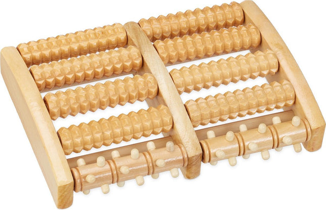 Relaxdays - Voetmassage Roller - Hout - 2x5 Rollers - Voorzien van Ribbels en Noppen - MBDeals.nl