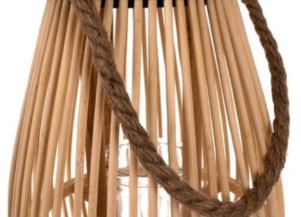 Rotan lantaarn van bamboe 40 cm met glazen kaarshouder en touwhengsel - MBDeals.nl
