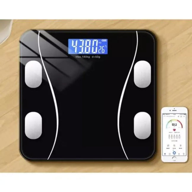 Ruhhy - Badkamerweegschaal - Uitgebreide Lichaamsanalyse - LCD Scherm - Verbinding met App - Draagkracht tot 180 Kg - MBDeals.nl