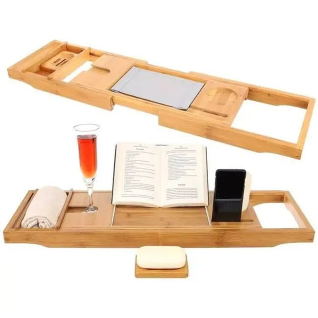 Ruhhy - Badplank - Duurzaam Bamboe - Uitschuifbaar 70 tot 105 Cm - Incl. Zeephouder - MBDeals.nl