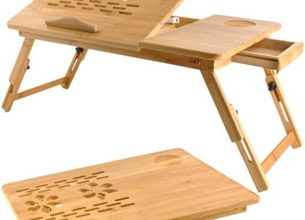 Ruhhy bamboe laptopstandaard verstelbaar voor laptops tot 17 inch met lade - MBDeals.nl