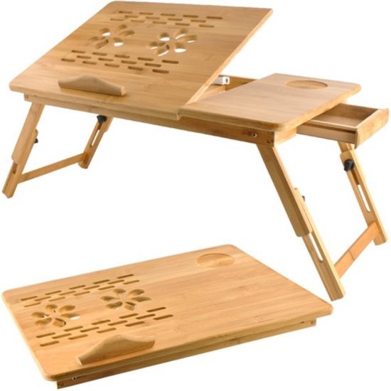 Ruhhy bamboe laptopstandaard verstelbaar voor laptops tot 17 inch met lade - MBDeals.nl