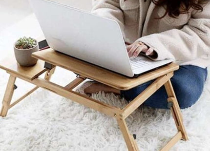 Ruhhy bamboe laptopstandaard verstelbaar voor laptops tot 17 inch met lade - MBDeals.nl