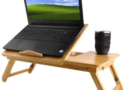 Ruhhy bamboe laptopstandaard verstelbaar voor laptops tot 17 inch met lade - MBDeals.nl