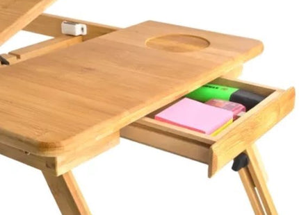 Ruhhy bamboe laptopstandaard verstelbaar voor laptops tot 17 inch met lade - MBDeals.nl