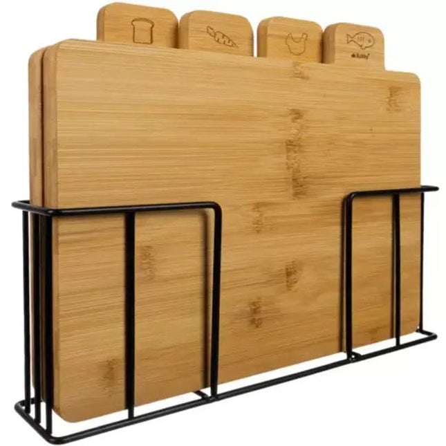 Ruhhy - Bamboe Snijplankenset - 4 - delig - Houtkleur - Inclusief Houder - MBDeals.nl