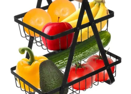 Ruhhy - Fruit Etagère - Houten Handvat - 2 Laags - Zwart Metaal - MBDeals.nl