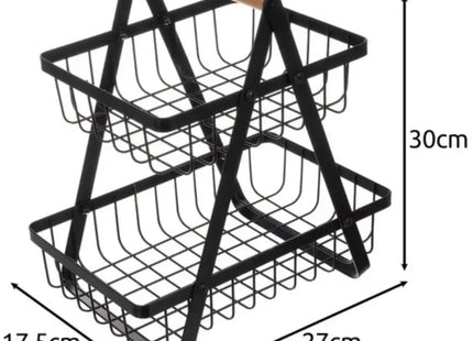Ruhhy - Fruit Etagère - Houten Handvat - 2 Laags - Zwart Metaal - MBDeals.nl