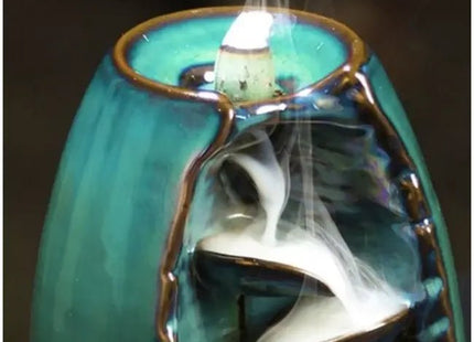 Ruhhy - Geurbrander - Aromatisch - Waterval Effect - Keramiek + Hout - Groen / Grafiet - MBDeals.nl
