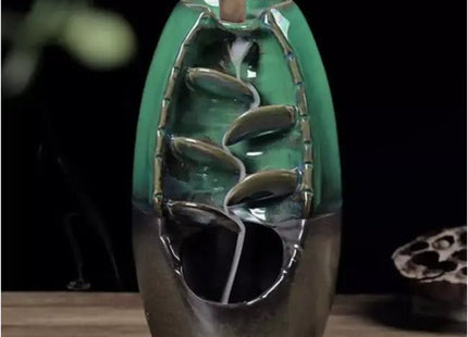 Ruhhy - Geurbrander - Aromatisch - Waterval Effect - Keramiek + Hout - Groen / Grafiet - MBDeals.nl