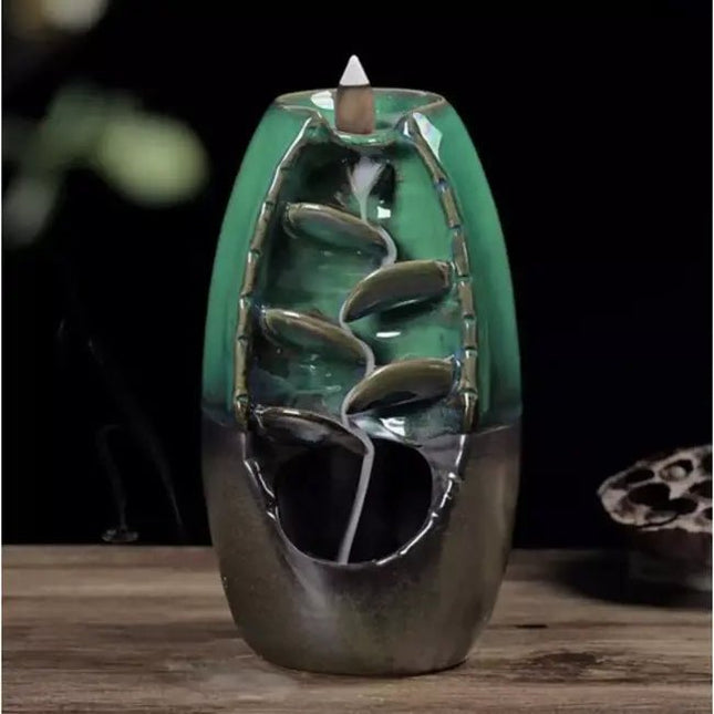 Ruhhy - Geurbrander - Aromatisch - Waterval Effect - Keramiek + Hout - Groen / Grafiet - MBDeals.nl
