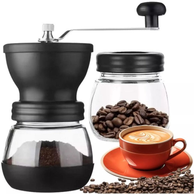 Ruhhy - Handmatige Koffiemolen - Instelbare Maalgraad - Twee Glazen Containers - Elektriciteitsvrij - MBDeals.nl