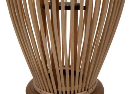 Ruhhy lantaarn windlicht van bamboe met glazen kaarshouder, 40 cm hoog, 2 stuks - MBDeals.nl