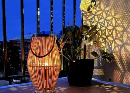 Ruhhy lantaarn windlicht van bamboe met glazen kaarshouder, 40 cm hoog, 2 stuks - MBDeals.nl
