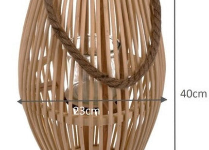 Ruhhy lantaarn windlicht van bamboe met glazen kaarshouder, 40 cm hoog, 2 stuks - MBDeals.nl