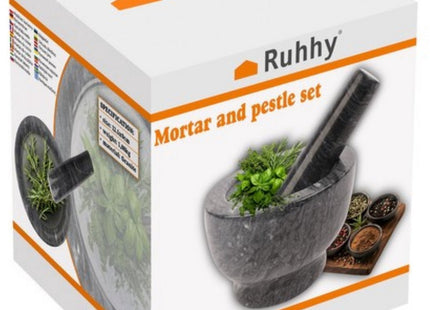 Ruhhy - Marmeren Vijzel - 12.5 X 9 Cm - 2 Kg - Inclusief Stamper van 13.5 X 3.7 Cm - MBDeals.nl