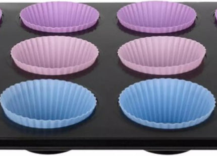 Ruhhy - Muffin Bakvorm - 12 Herbruikbare Siliconen Cups - Anti - aanbak Bakplaat - Vaatwasserbestendig - MBDeals.nl