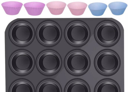 Ruhhy - Muffin Bakvorm - 12 Herbruikbare Siliconen Cups - Anti - aanbak Bakplaat - Vaatwasserbestendig - MBDeals.nl