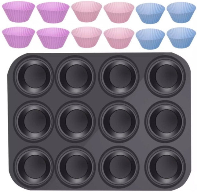 Ruhhy - Muffin Bakvorm - 12 Herbruikbare Siliconen Cups - Anti - aanbak Bakplaat - Vaatwasserbestendig - MBDeals.nl
