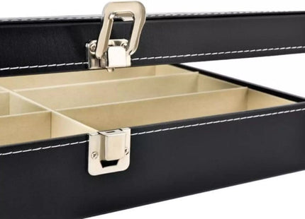 Ruhhy - Organizer voor Brillen - 8 - Vaks - Transparante Deksel - Zwart Eco - Leer met Witte Stiksels - MBDeals.nl