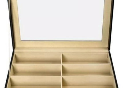 Ruhhy - Organizer voor Brillen - 8 - Vaks - Transparante Deksel - Zwart Eco - Leer met Witte Stiksels - MBDeals.nl