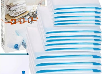 Ruhhy - Vacuumzakken Set van 15 - Herbruikbaar - 3 Maten - Transparant/Blauw - MBDeals.nl