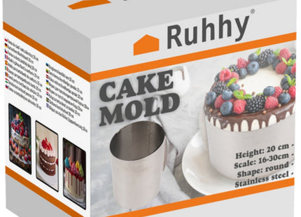 Ruhhy - Verstelbare Cakevorm - RVS - Diameter 16 - 30 Cm - Hoogte 15 Cm - MBDeals.nl
