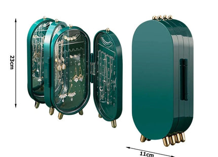 Sieradenorganizer - Opvouwbare kist - Displayspiegelstandaard - 4 secties - Groen - MBDeals.nl
