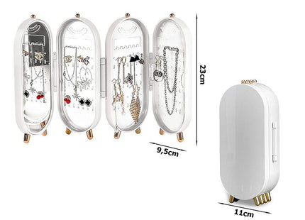 Sieradenorganizer - Opvouwbare kist - Displayspiegelstandaard - 4 secties - Wit - MBDeals.nl