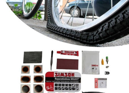 Simson complete bandenreparatieset voor de fiets 23-delig met bandenlichters en solutie - MBDeals.nl