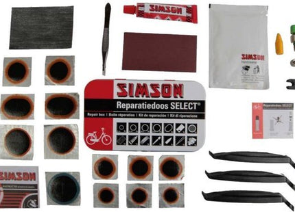 Simson complete bandenreparatieset voor de fiets 23-delig met bandenlichters en solutie - MBDeals.nl