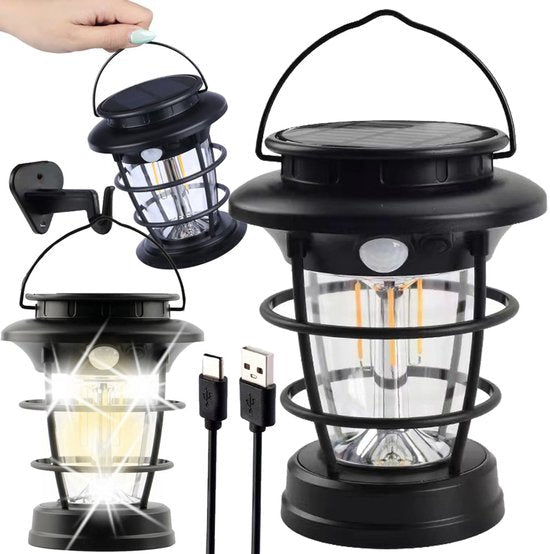 Solar hanglamp buiten met bewegingssensor, warm wit led, zwart