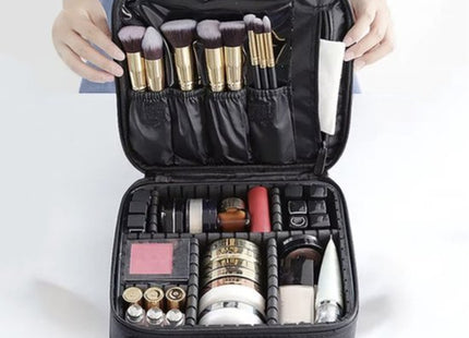 Soulima cosmetic bag met verstelbare vakken en dubbele rits, zwart, 26 x 28 x 9 cm - MBDeals.nl