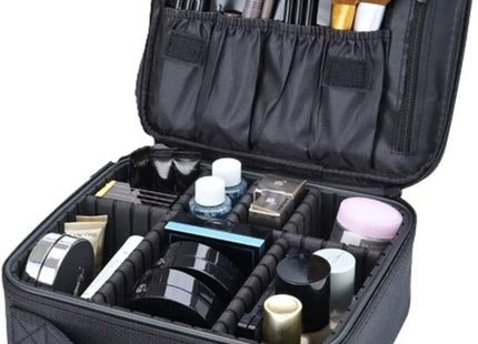 Soulima cosmetic bag met verstelbare vakken en dubbele rits, zwart, 26 x 28 x 9 cm - MBDeals.nl