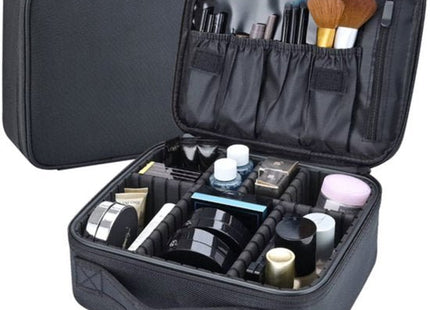 Soulima cosmetic bag met verstelbare vakken en dubbele rits, zwart, 26 x 28 x 9 cm - MBDeals.nl