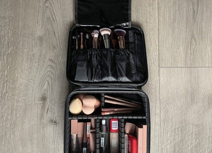 Soulima cosmetic bag met verstelbare vakken en dubbele rits, zwart, 26 x 28 x 9 cm - MBDeals.nl