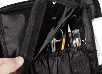 Soulima cosmetic bag met verstelbare vakken en dubbele rits, zwart, 26 x 28 x 9 cm - MBDeals.nl