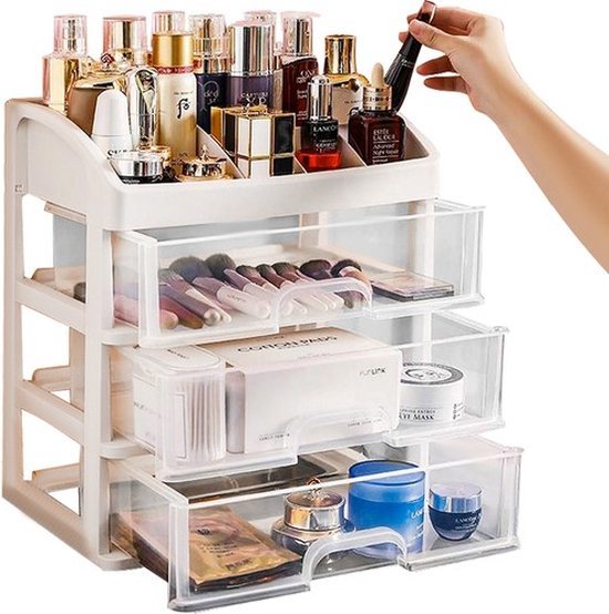 Soulima - Cosmetica Organizer - XL Formaat - 3 Laden - 6 Opbergvakken - Wit - MBDeals.nl