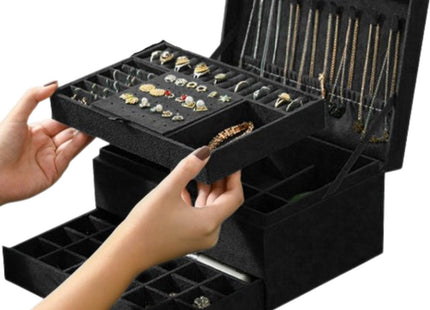 Soulima - Sieradenkoffer - Zwart - Met Sleutel - 11,5 X 24,5 X 17,5 Cm - MBDeals.nl