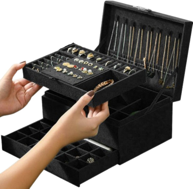 Soulima - Sieradenkoffer - Zwart - Met Sleutel - 11,5 X 24,5 X 17,5 Cm - MBDeals.nl