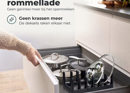 STEGGER bordenrek en dekselhouder met 6 vakken zwart 28x15x9 cm 2 stuks - foto 2
