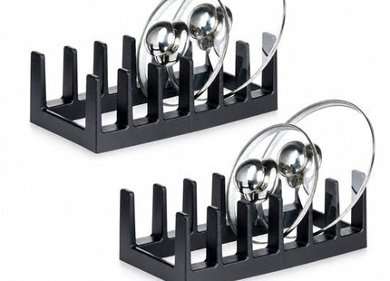 STEGGER bordenrek en dekselhouder met 6 vakken zwart 28x15x9 cm 2 stuks